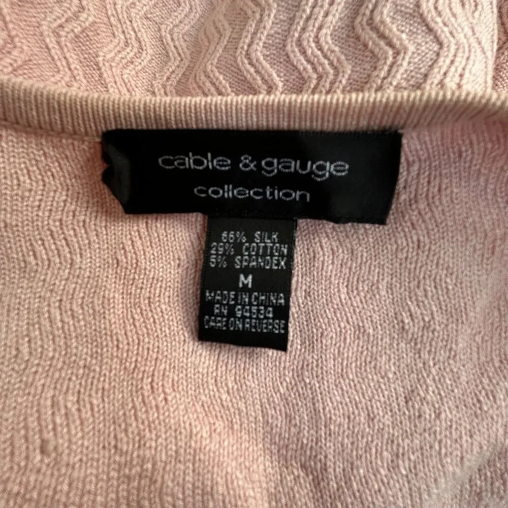 Cable & Gauge Womens Pink Cardigan Sweater Medium Zip Beaded Sequin Embellished